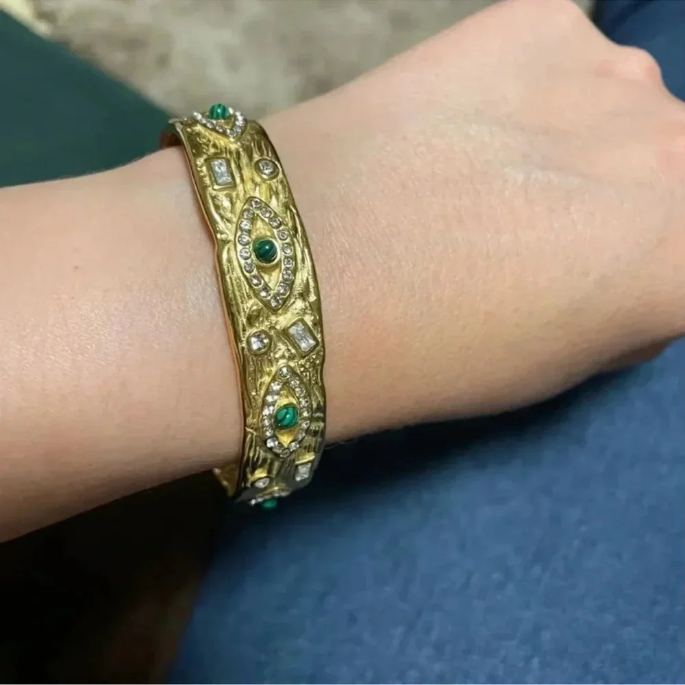 Baroque Malachite Silver Stainless Steel WaterproofEye Cuff Bracelet - Picture 11 of 11